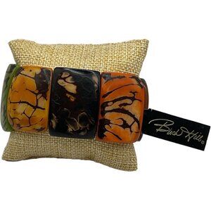 Bird Hill Tagua Chunky Stretch Bracelet Multicolor Rectangular & Marble Pattern